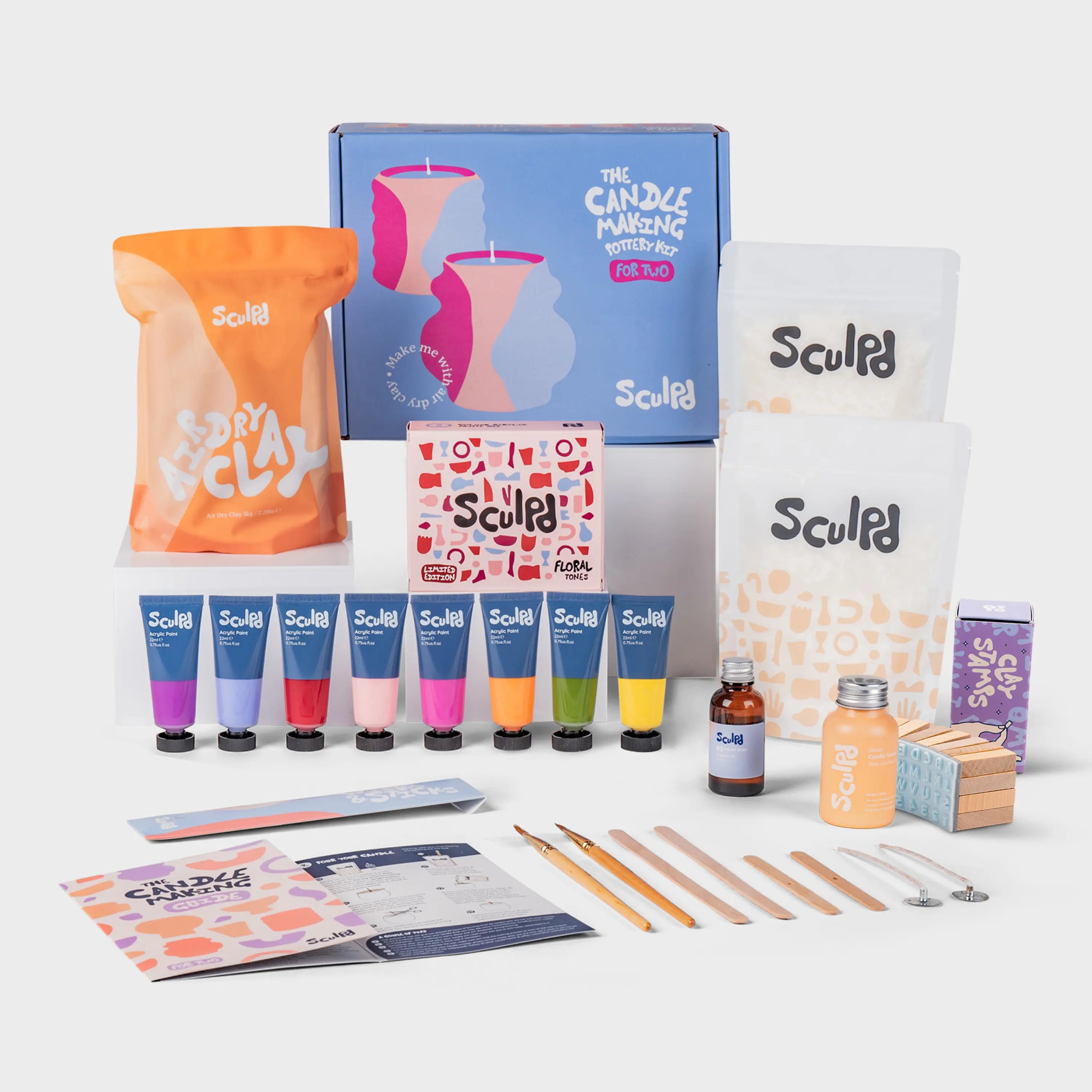 Candle Kit for Two in a Light Blue Box with Floral Paints and Letter Stamps