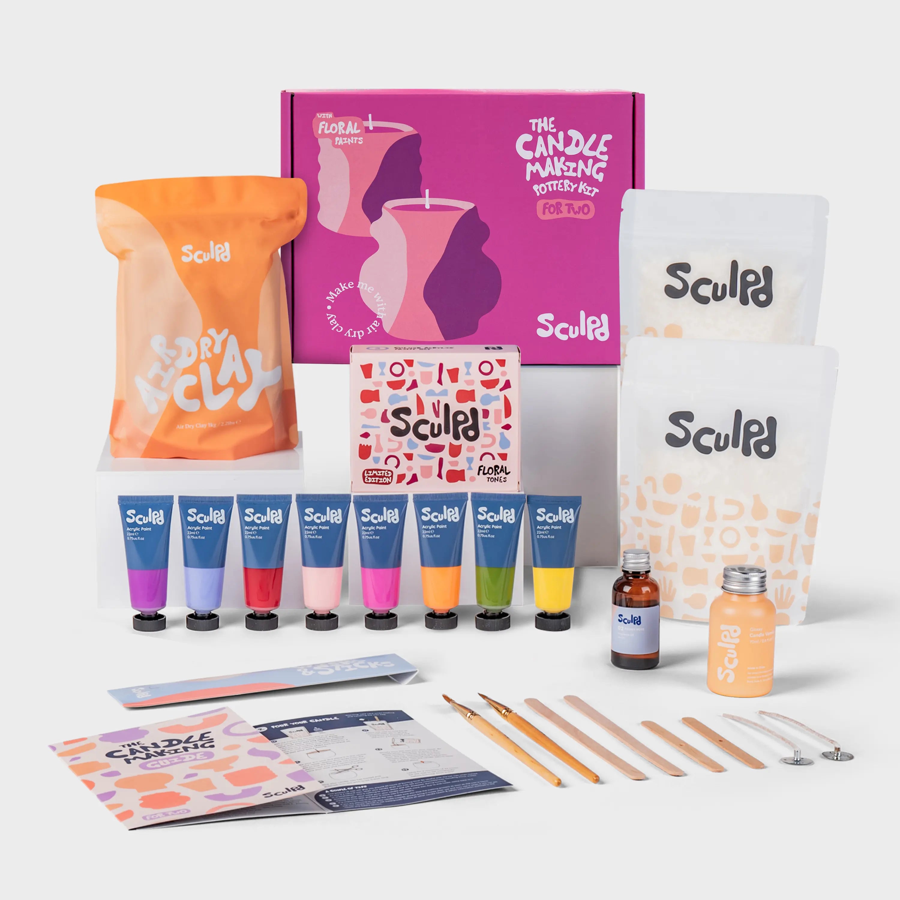 Candle Kit for Two in a Pink Box with Floral Paints