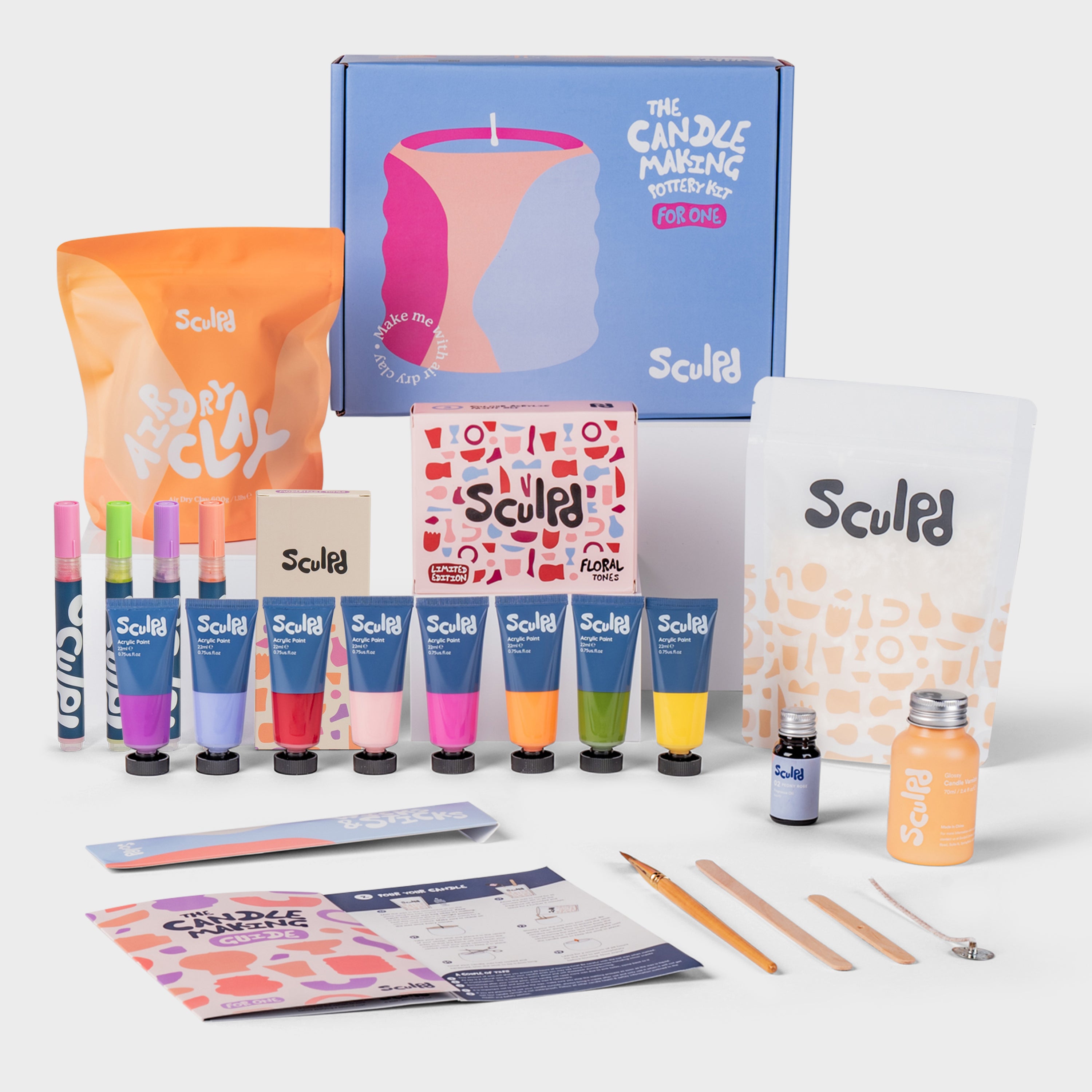 Sculpd candle making kit for one with floral paints, and modernist pens set