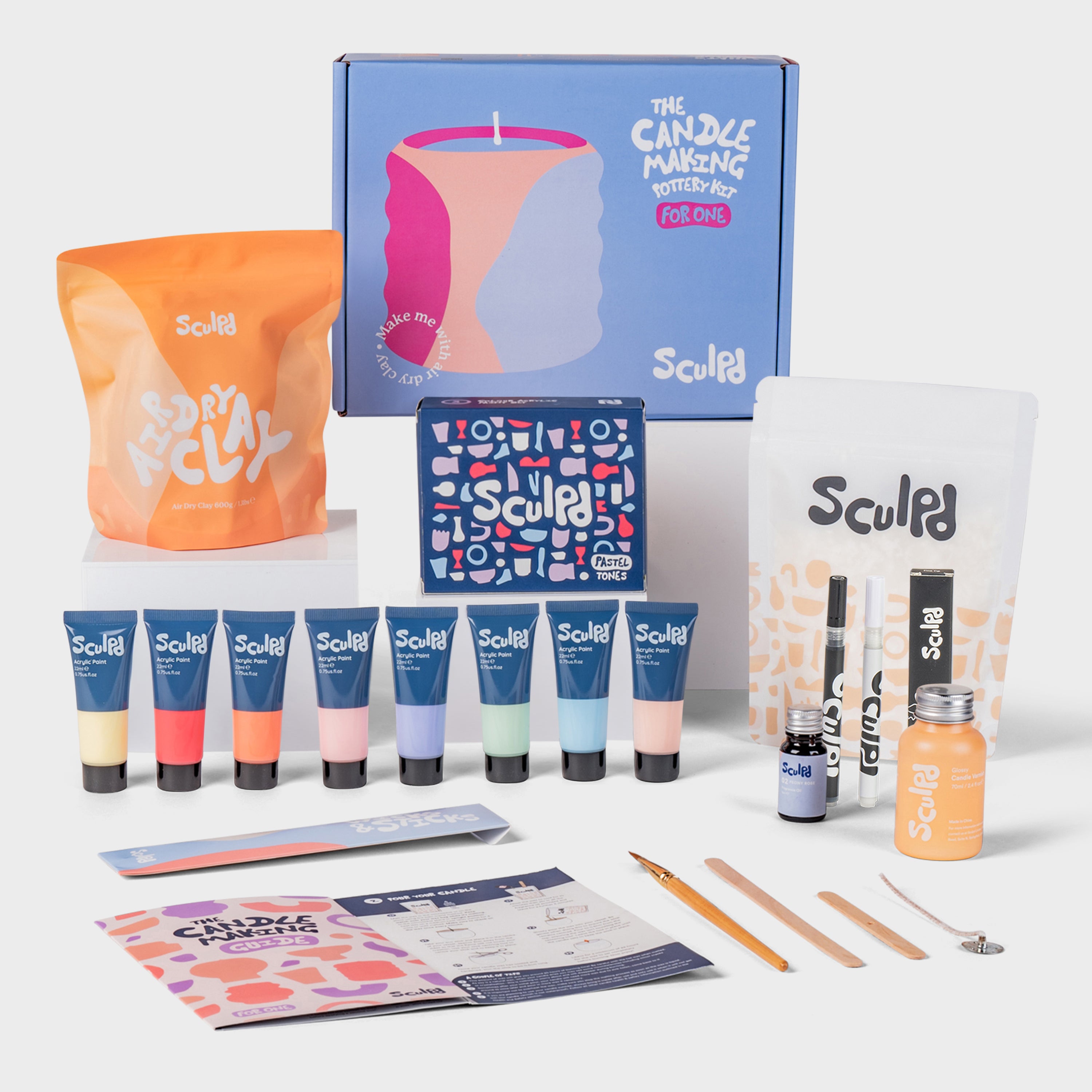 Sculpd candle making kit for one with pastel paints, and fine tip pens set