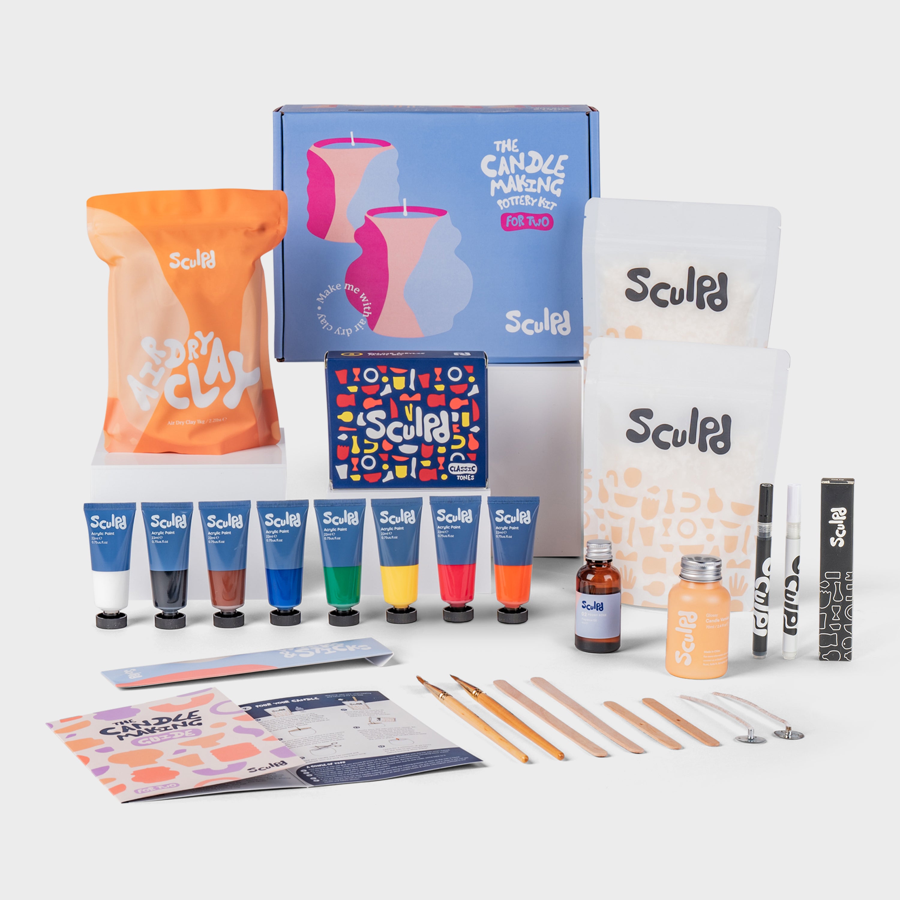 Sculpd candle making kit for two with classic paints, and fine tip pens set