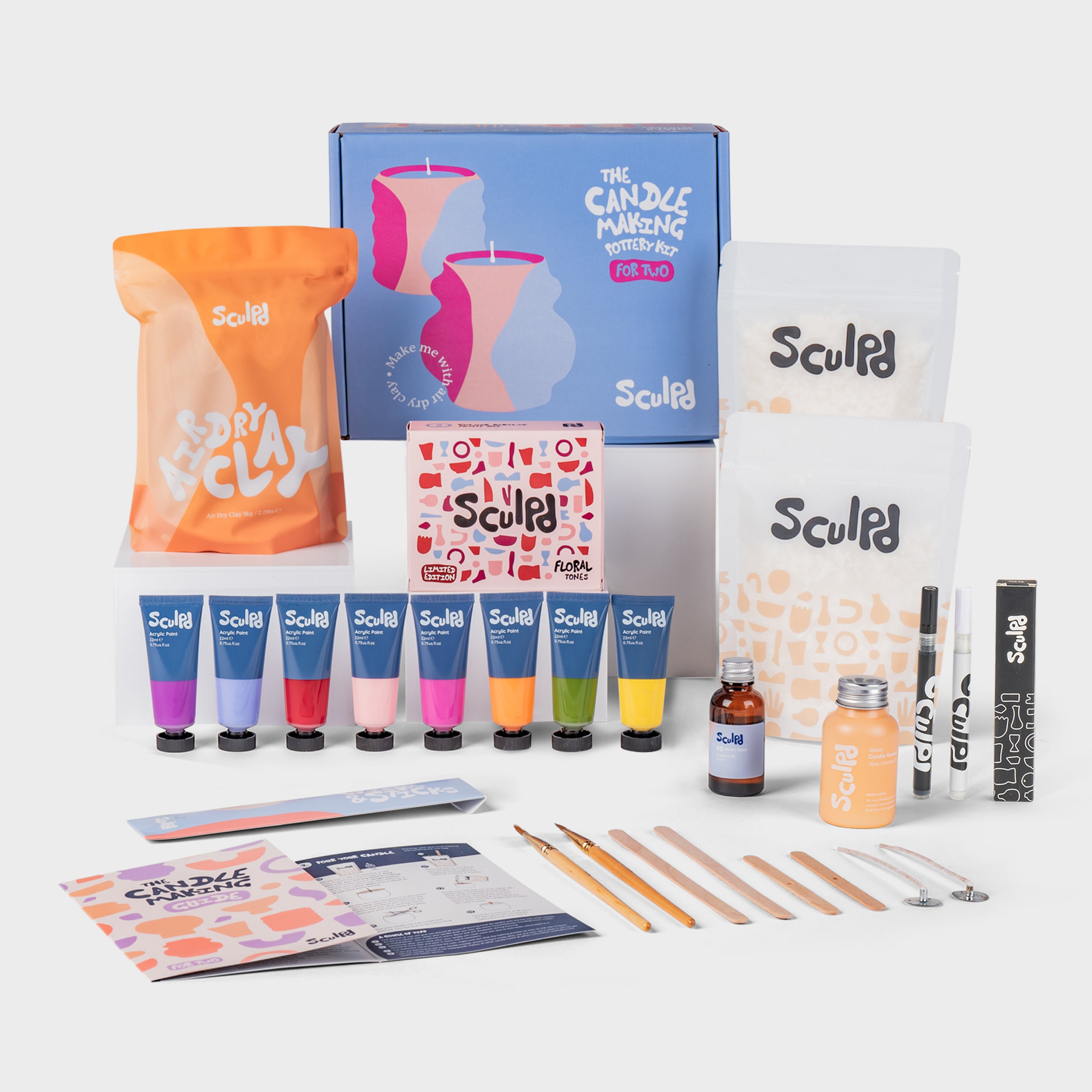 Sculpd candle making kit for two with floral paints, and fine tip pens set