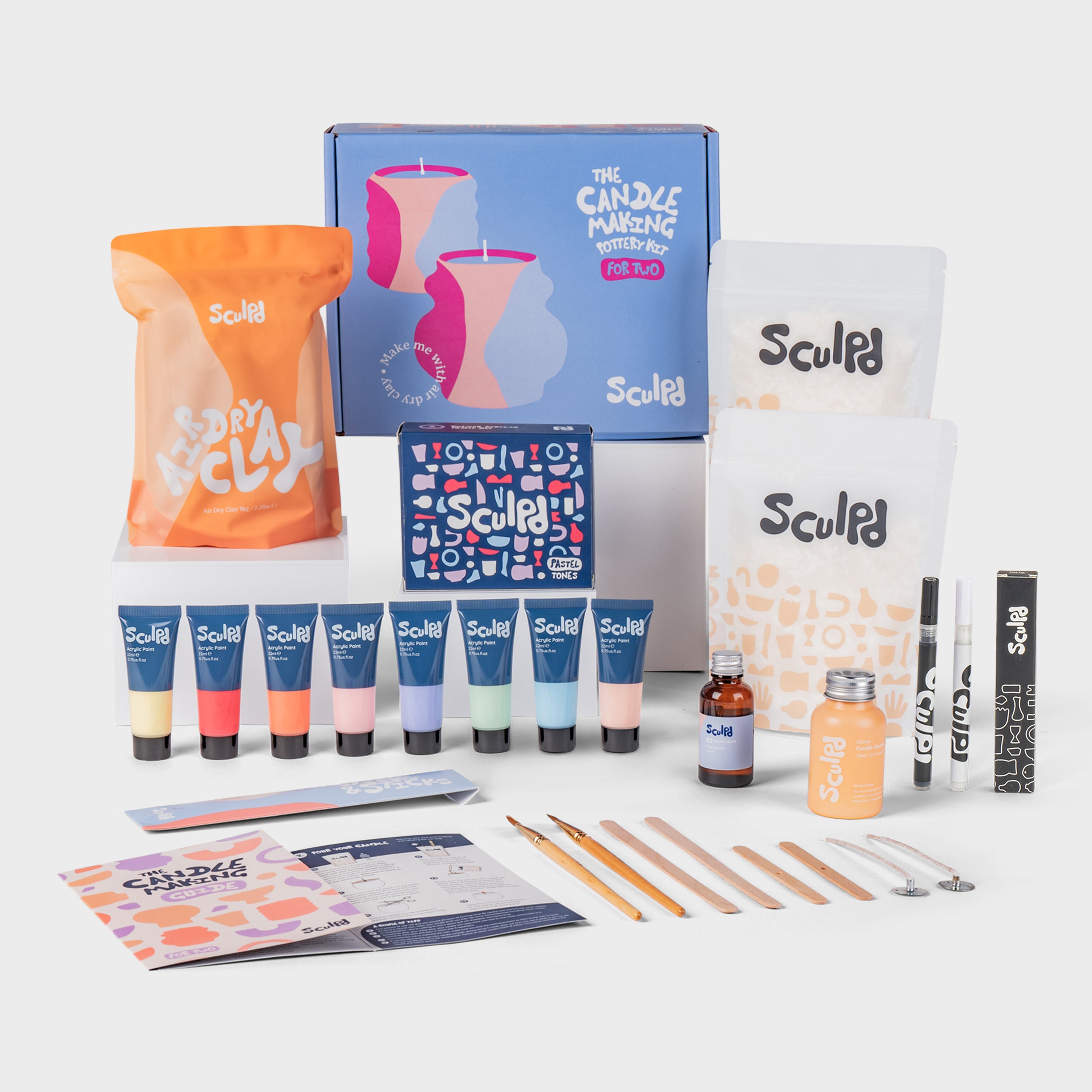 Sculpd candle making kit for two with pastel paints, and fine tip pens set