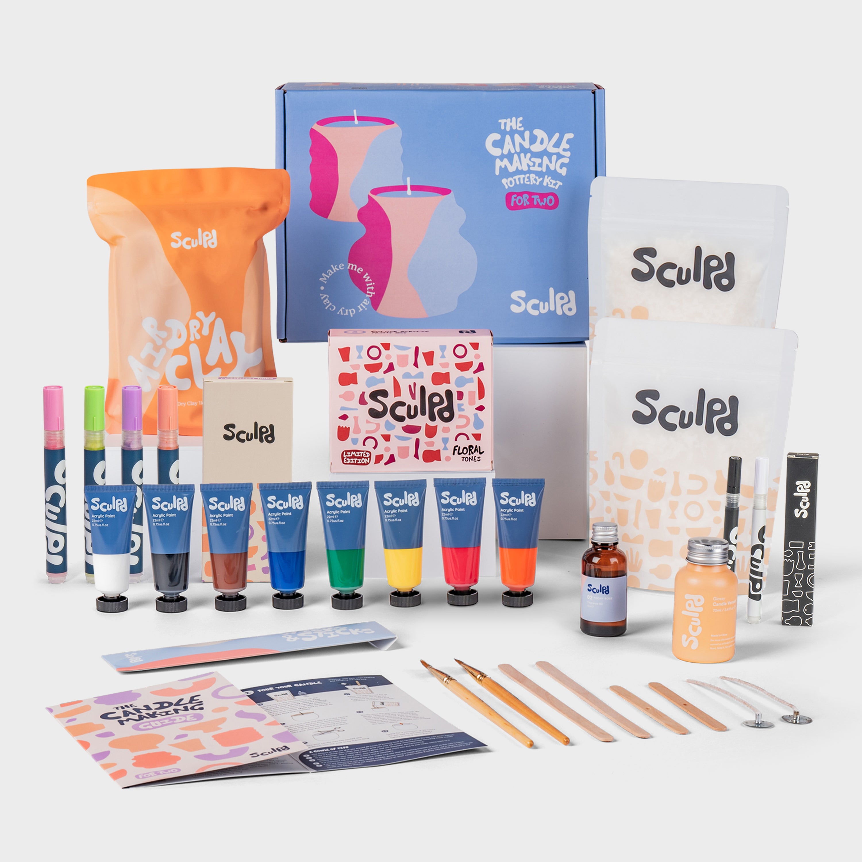 Sculpd candle making kit for two with floral paints, modernist pens, and fine tip pens set