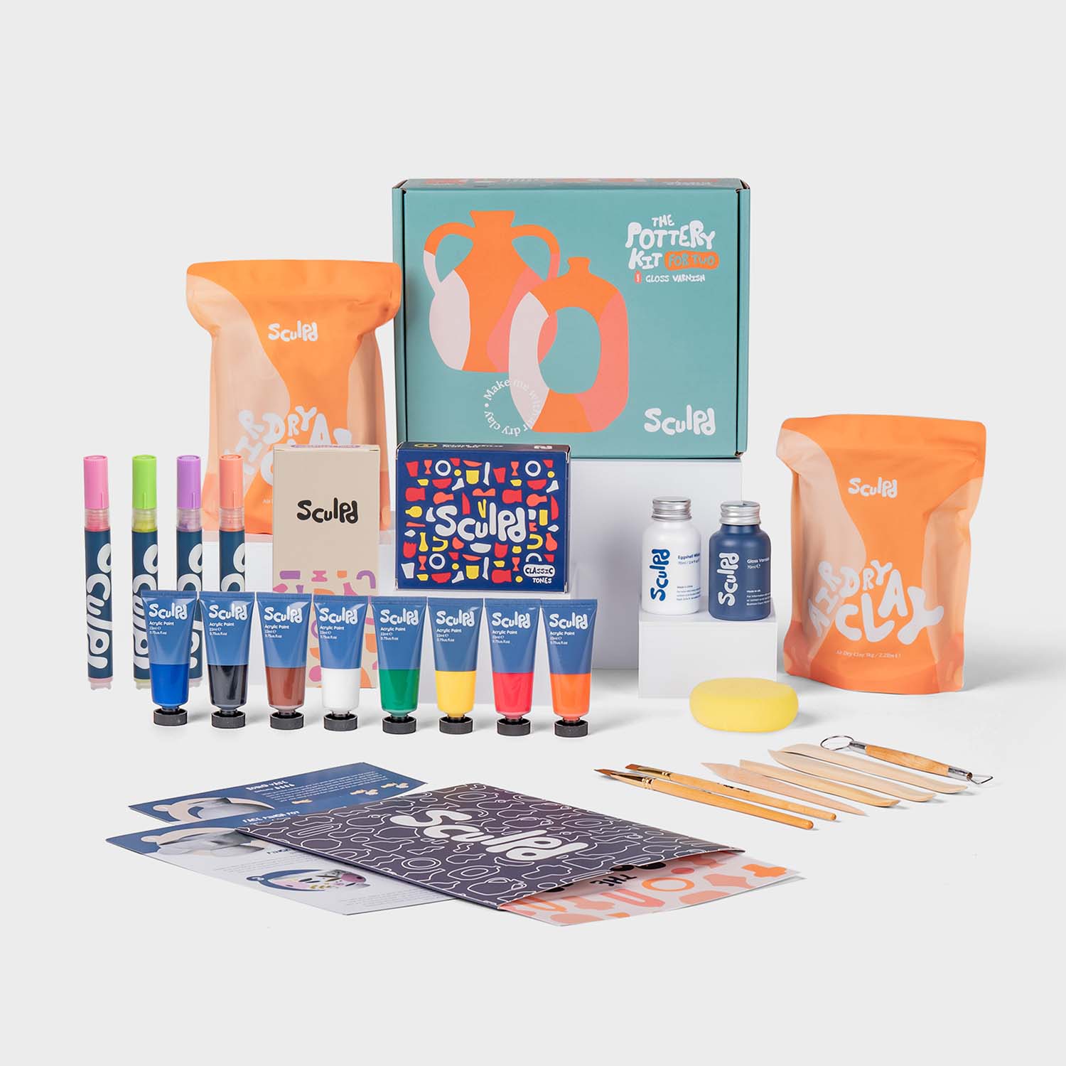 Sculpd pottery kit bundle with classic paints, and modernist pens set