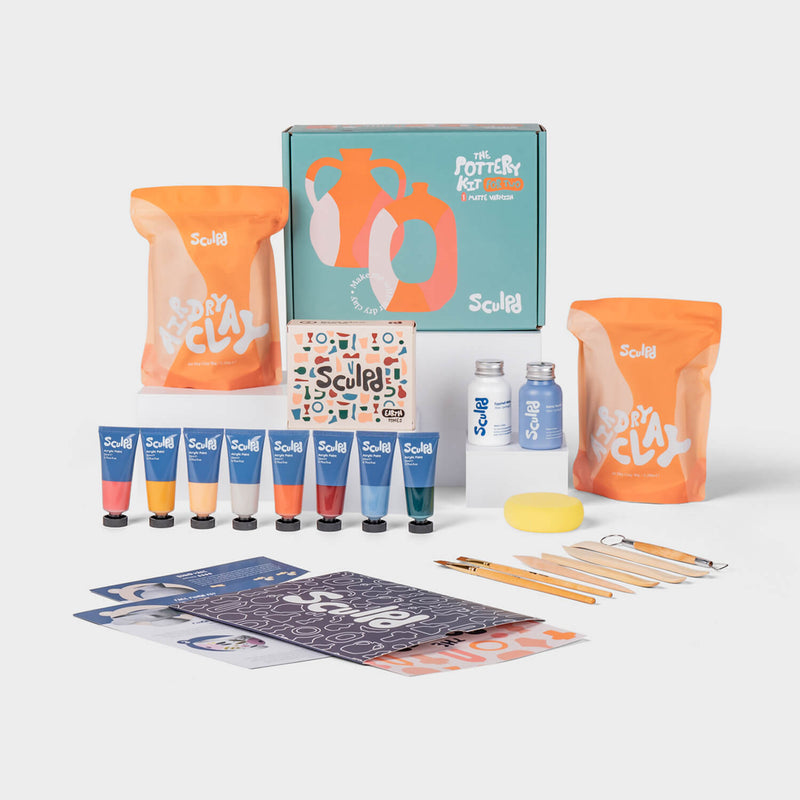 Sculpd pottery kit for two with Earth Tones and Varnishes