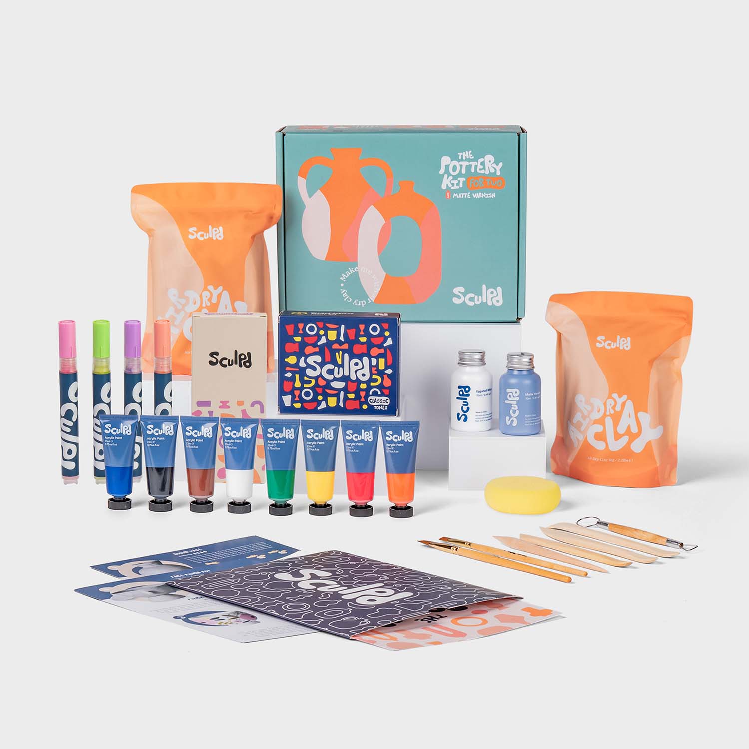 Sculpd pottery kit bundle with earth paints, and modernist pens set
