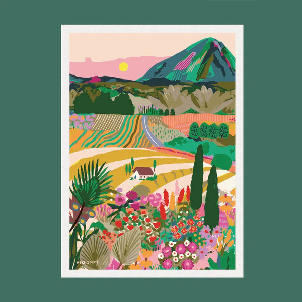 Italian Countryside Artwork with colored background