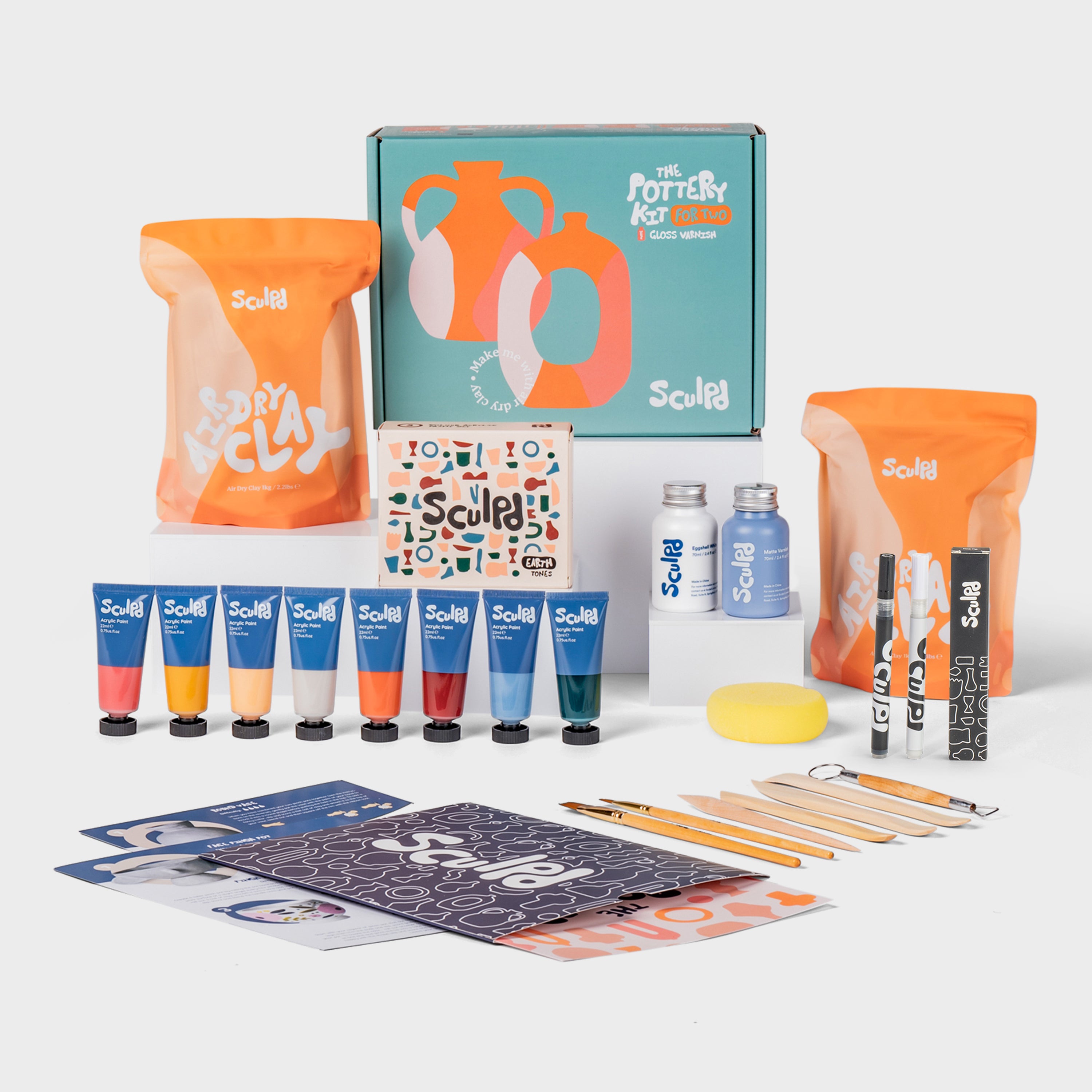 Sculpd pottery kit for two with earth paints, and fine tip pens set