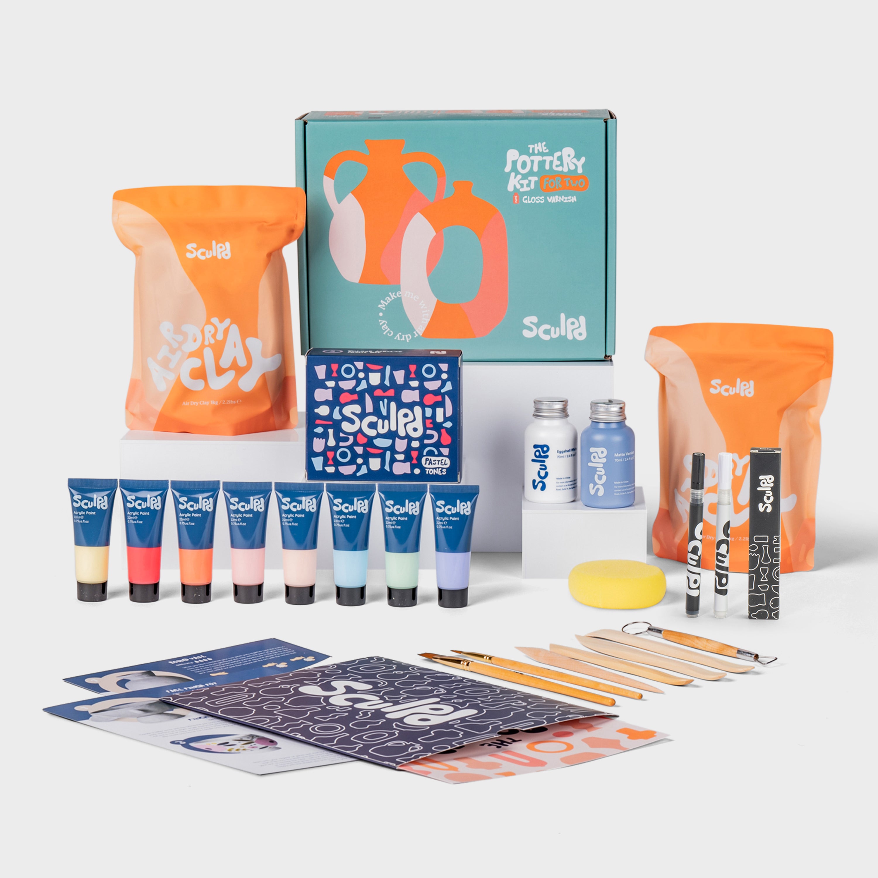 Sculpd pottery kit for two with pastel paints, and fine tip pens set