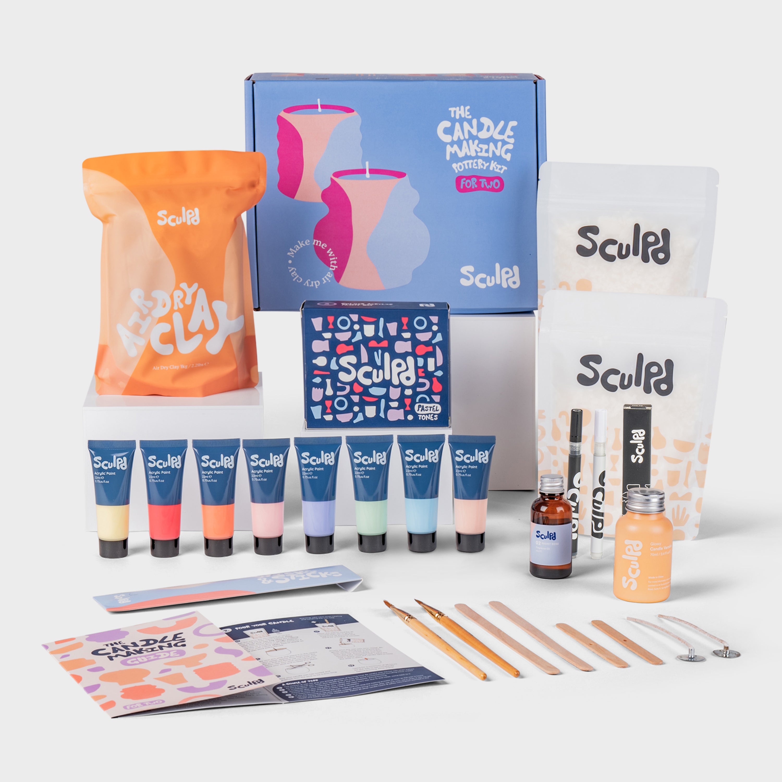 Sculpd candle making kit for two with pastel paints, and fine tip pens set