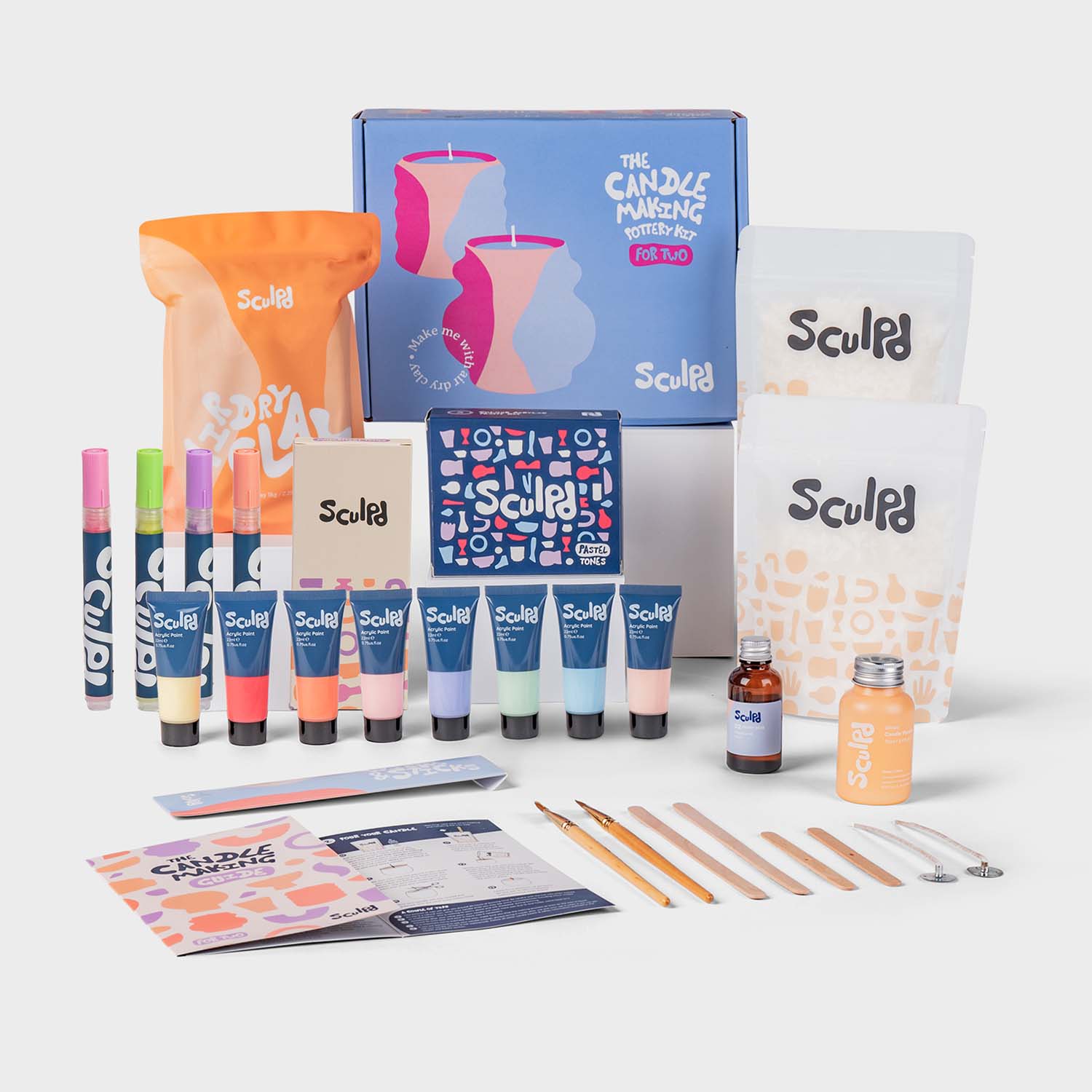 Sculpd candle making kit for two with pastel paints, and modernist pens set
