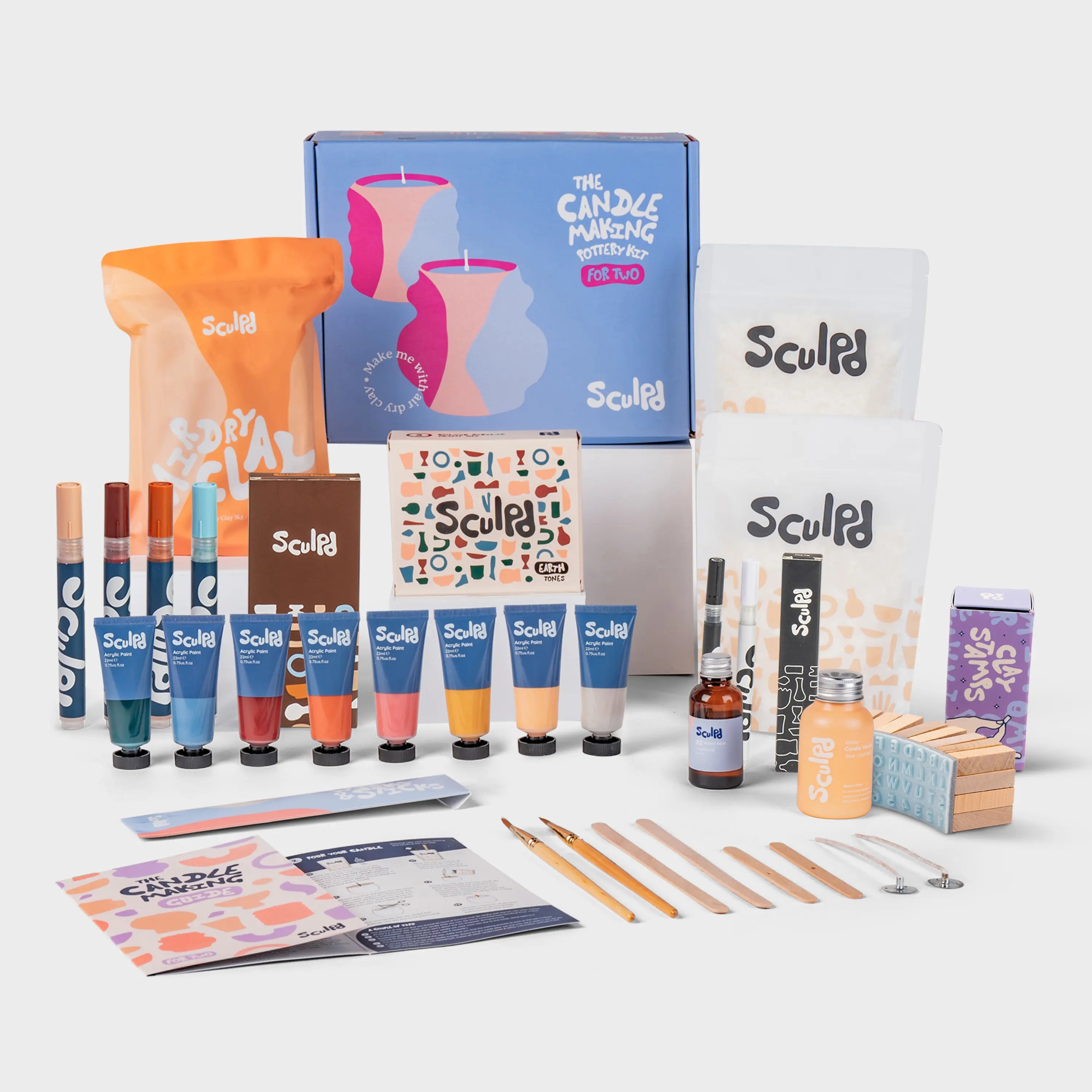 Ultimate Candle Earth Paints with Terracotta and Fine Tip Pens and Letter Stamps