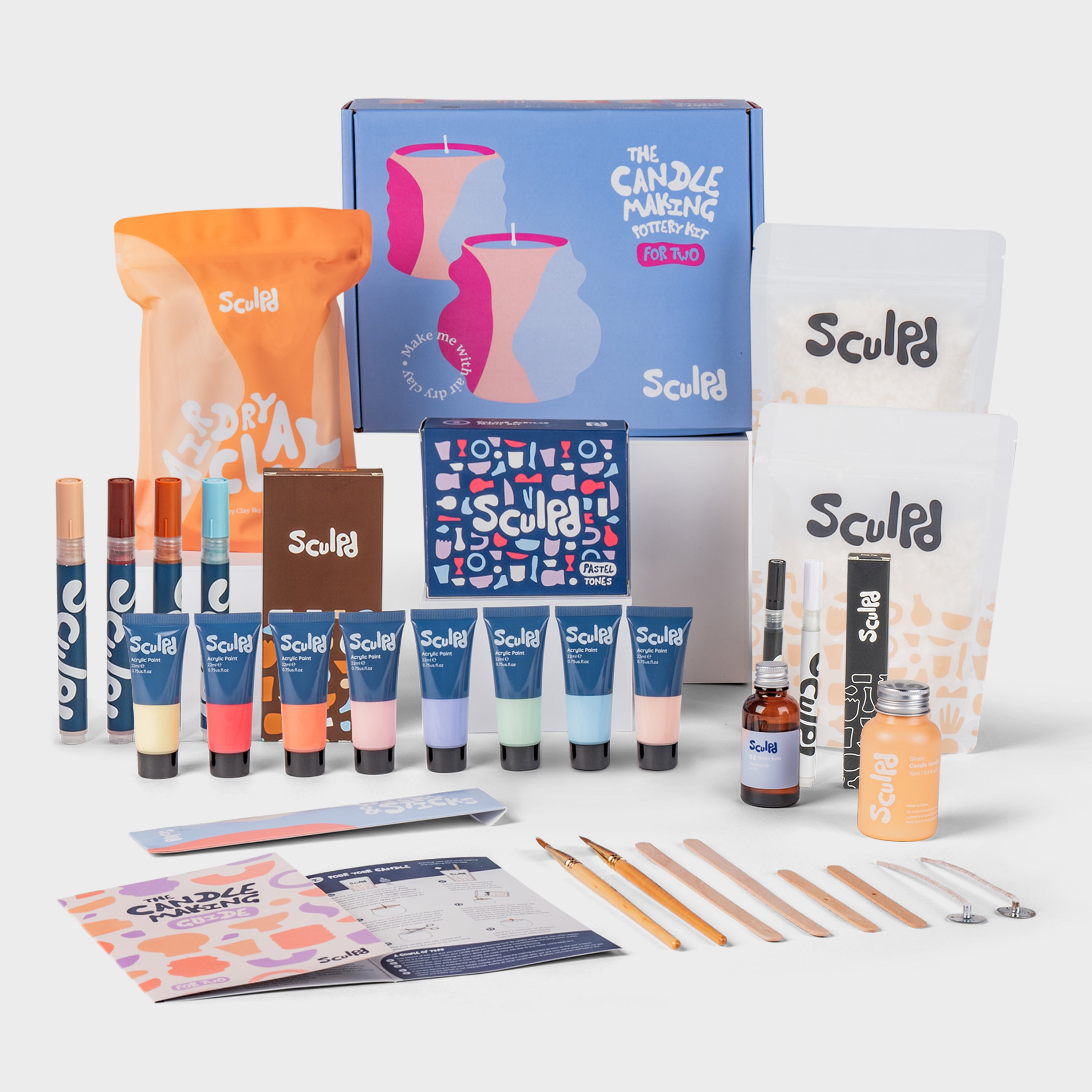 Sculpd ultimate candle bundle with pastel paints, Terracotta pens and fine tip pens set