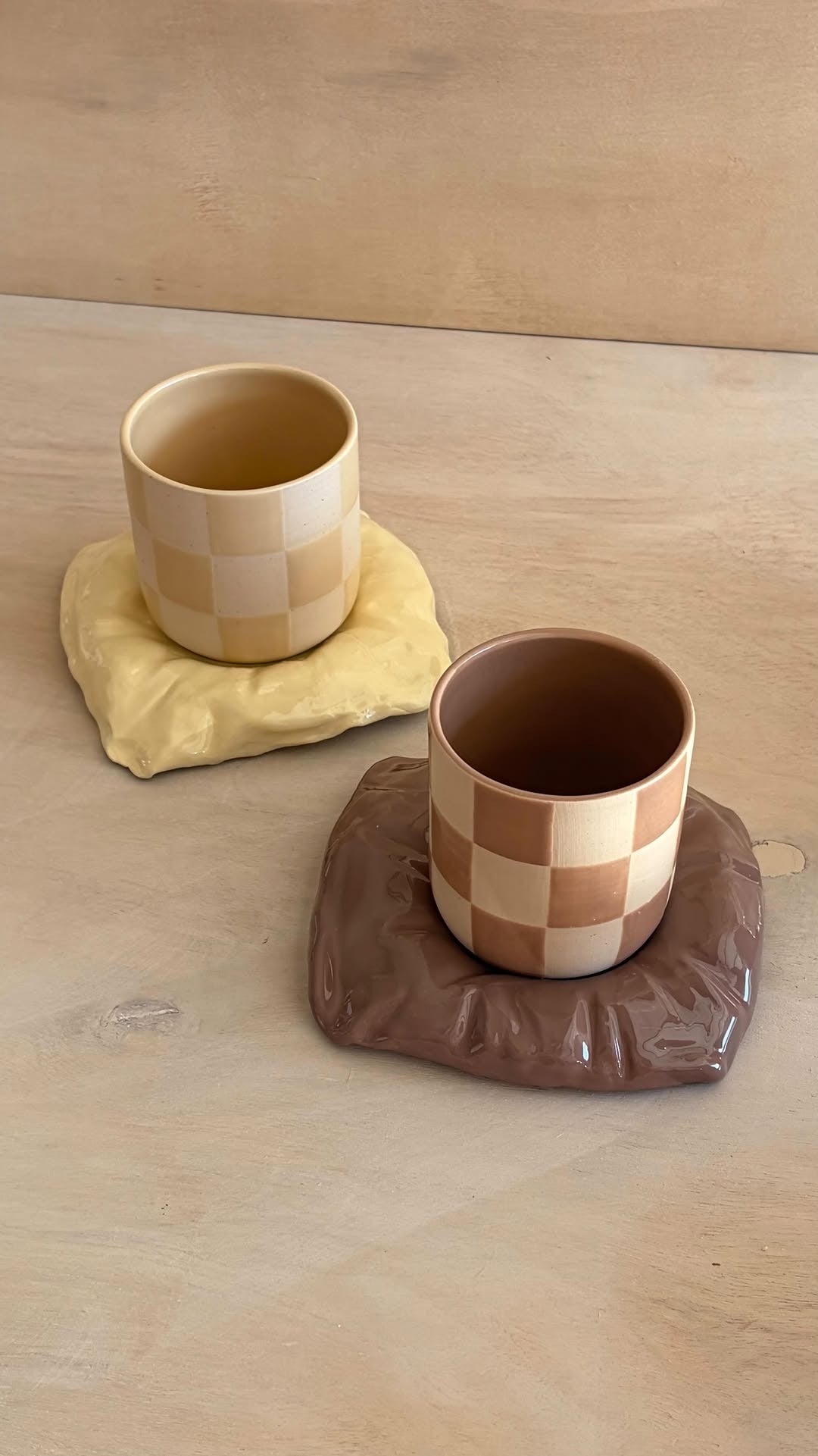 Sculdp checkered cups pottery creation