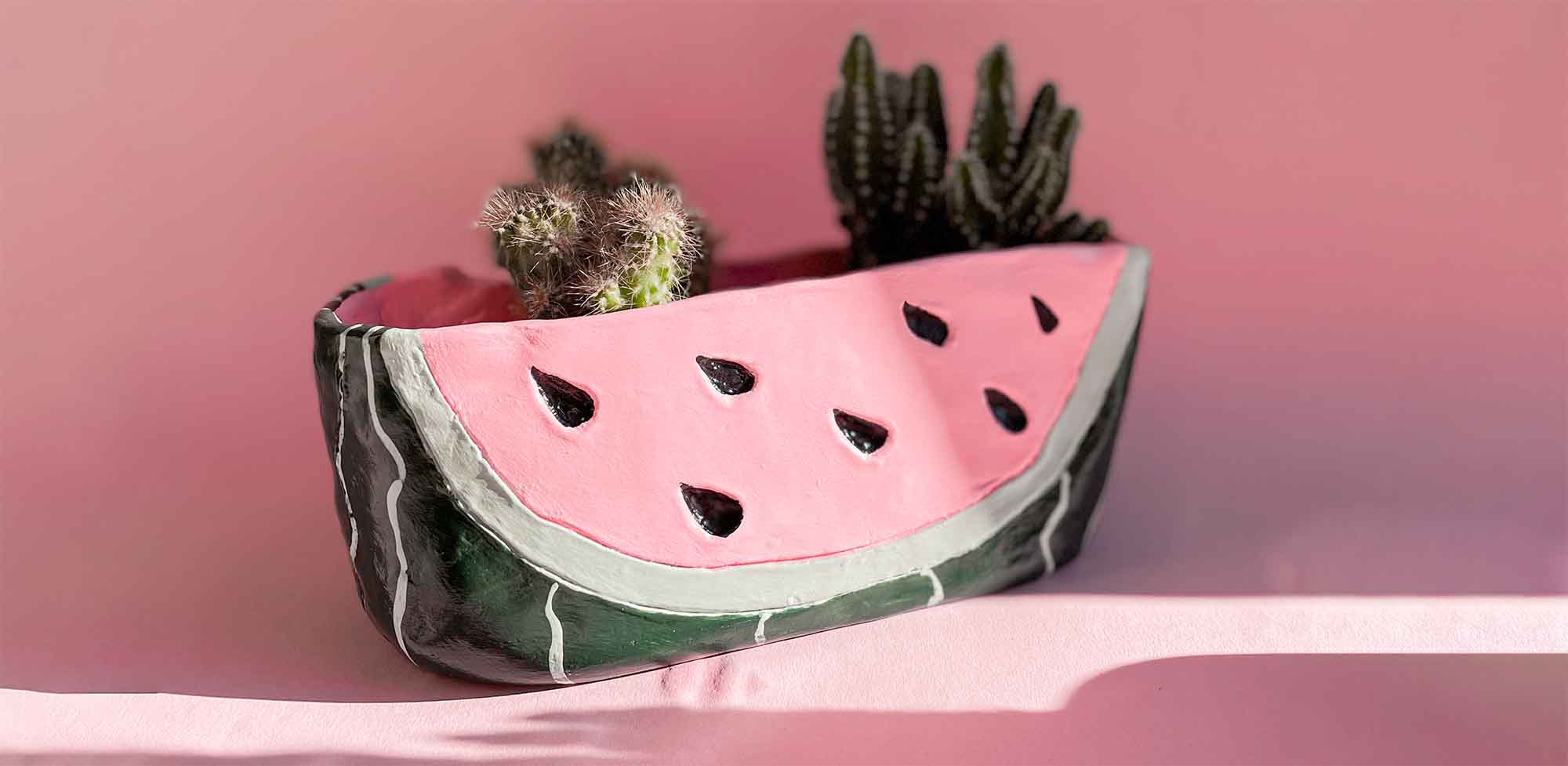 Watermelon cactus pottery creation